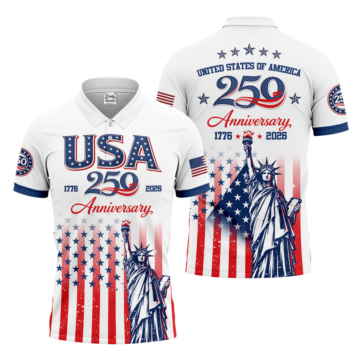 250 Anniversary Statue Of Liberty US Flag Golf Shirt, Patriotic 4th Of July Golf Shirts For Men
