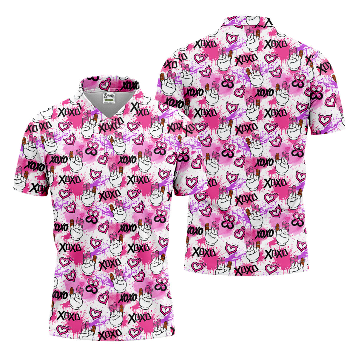 Chocolate Fingers Adult Humor XOXO Pink Splatter Fun Golf Shirts For Men, Valentines Golf Gift, Polo ShirtFor Men