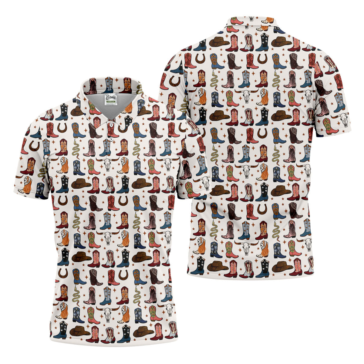 Western Cowboy Boots Horseshoes Pattern Retro Golf Shirt, Polo Shirt Men, Golf Shirts For Men