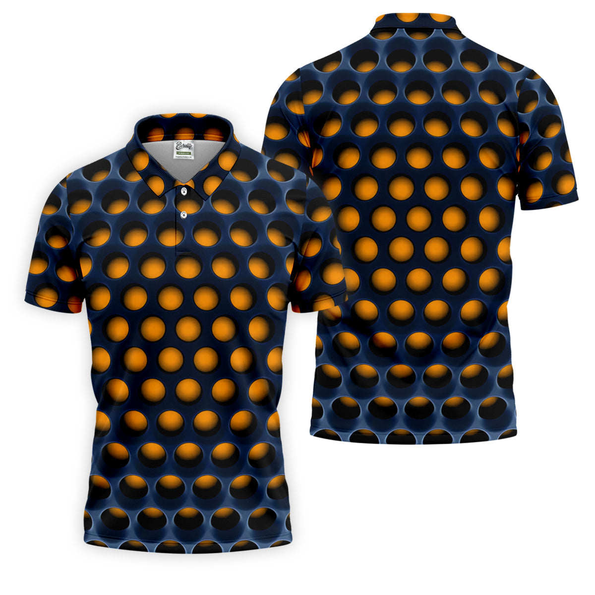 3D Effect Circular Pattern Orange Golf Shirt, Cool Golf Outfit, Men's Funny Golf Shirts, Polo Shirt Men