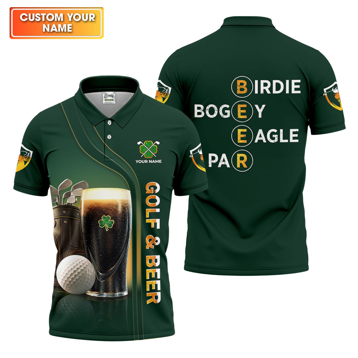Birdie Bogey Eagle Par Golf And Beer St Patrick's Day Green Golf Tops For Men, Golf Shirts For Men