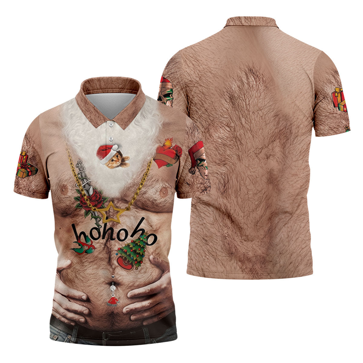 Men's Santa Beer Belly Costume Golf Shirt, Christmas Golf Shirt, Golf Apparel For Men