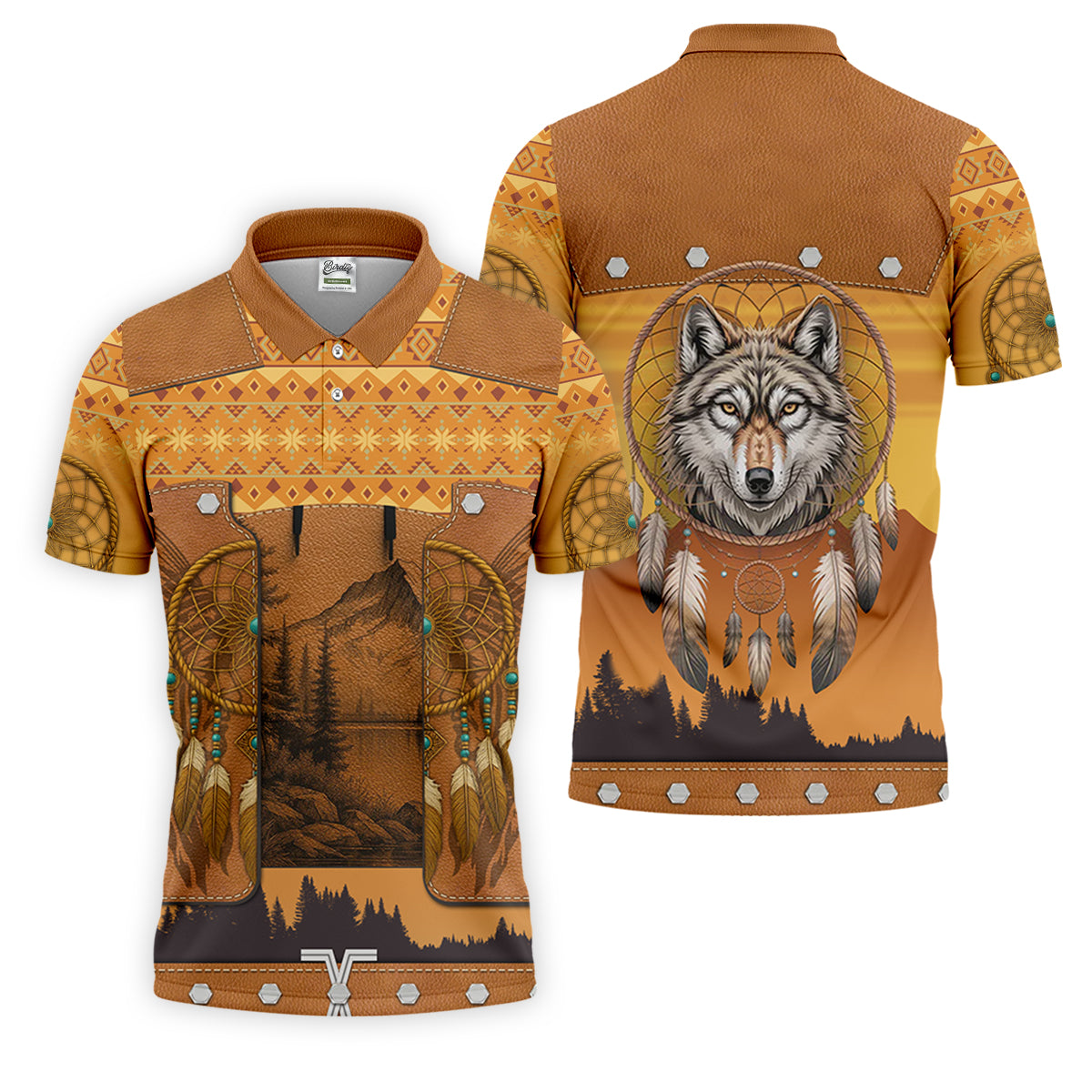 Golden Horizon Tribal Theme Golf Tops For Men, Native American Ancestry Polo ShirtFor Men, Indigenous Peoples Month