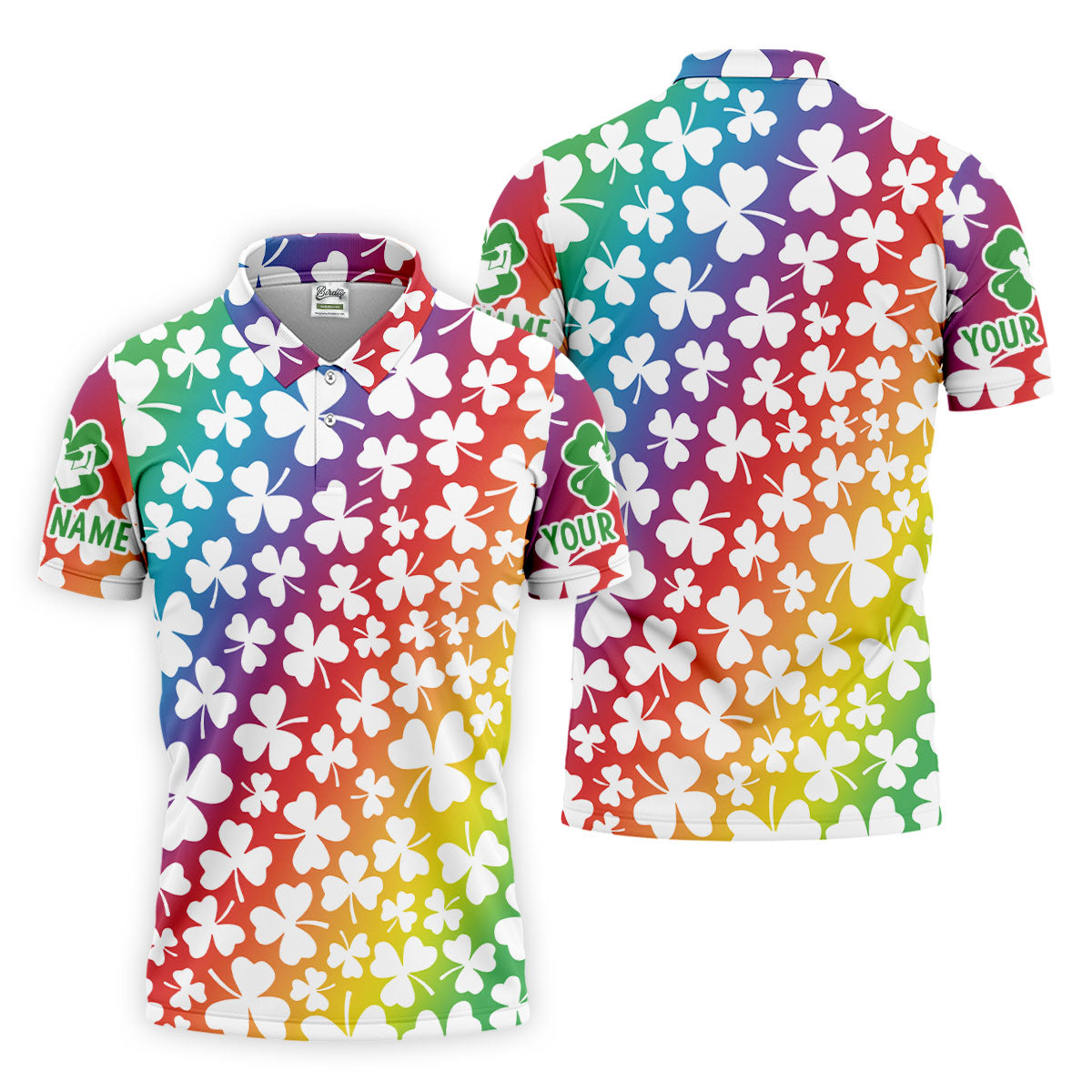Rainbow Shamrock St Patrick's Day Golf Shirt, Golf Tops For Men, Polo ShirtFor Men, Golf Shirts For Men