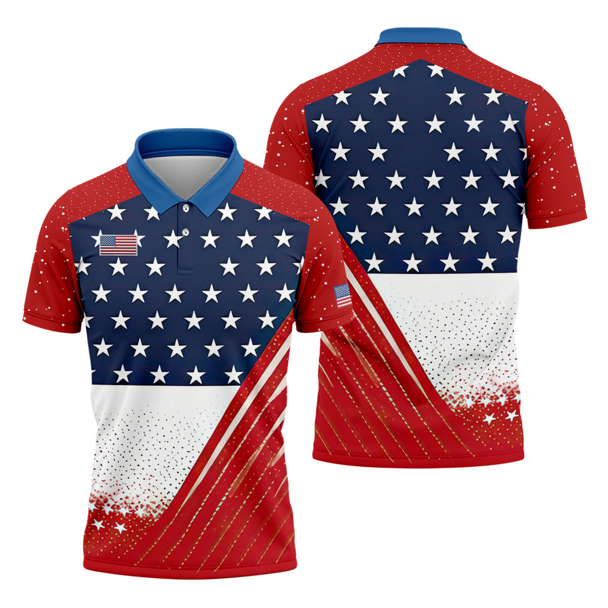 White Star Patriotic 4th Of July American Flag Golf Polo Shirtatriotic Golf Shirt, Golf Shirts For Men