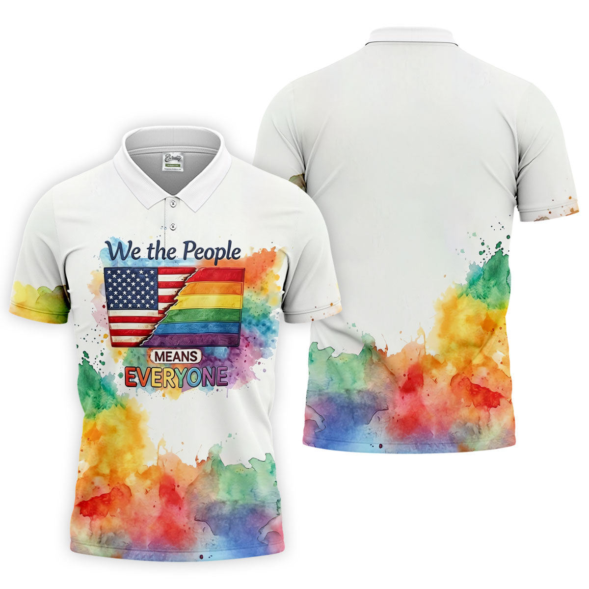 We The People Means Everyone Water Color Print Golf Shirt, LGBTQ Month Polo Shirt Men