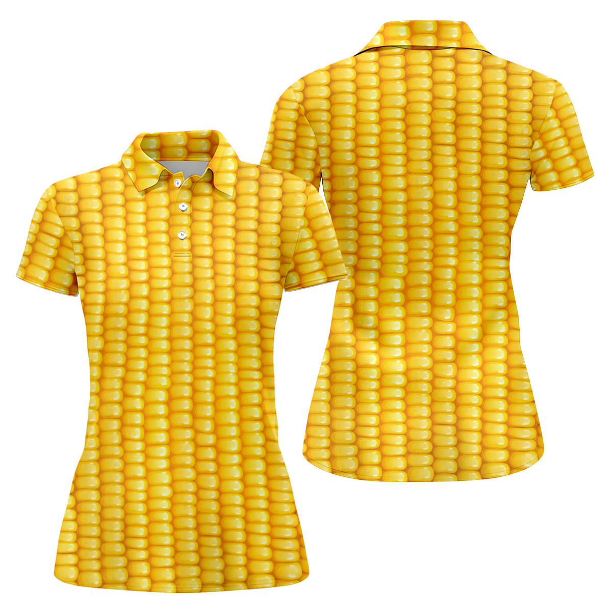 Realistic Sweet Corn Cob Print Design Golf Shirt, Women's Golf Shirt, Hawaiian Golf Shirt, Golf Polo For Women