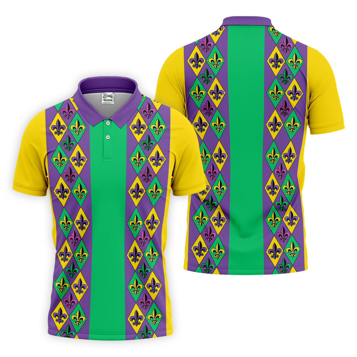 Purple Green Gold Fleur De Lis Argyle Pattern Mardi Gras Golf Shirt, Golf Shirts For Men, Polo ShirtFor Men