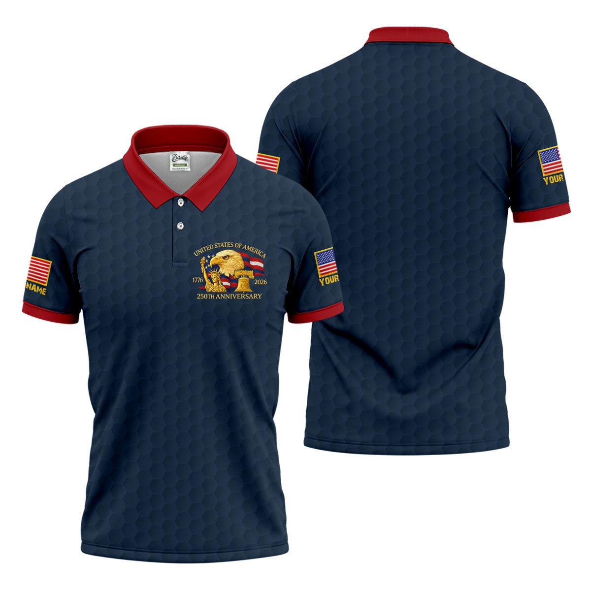 United States 250th Anniversary Patriotic Eagle Navy Custom Golf Shirts, 4th Of July Golf Shirts For Men
