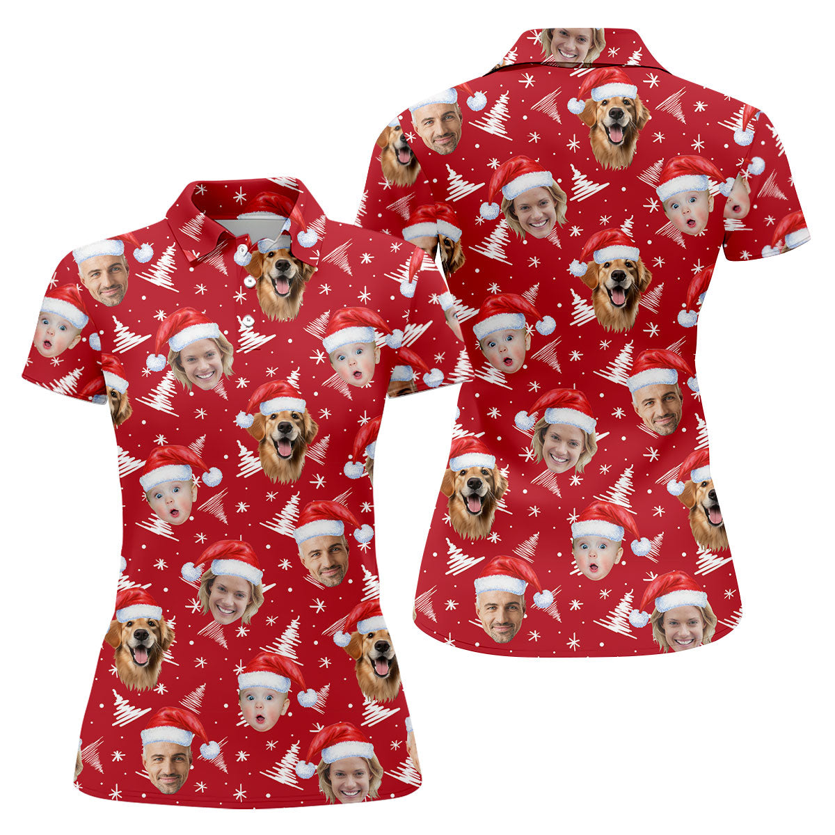 Custom Face Snow Pine Tree Red Golf Shirt, Christmas Golf Shirt, Ladies Golf Shirts, Golf Gifts For Women