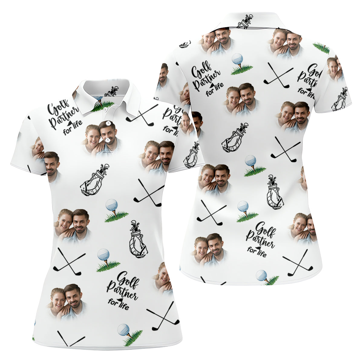Golf Partner For Life Custom Photo White Women Golf Top, Valentines Golf Gift, Ladies Golf Polos