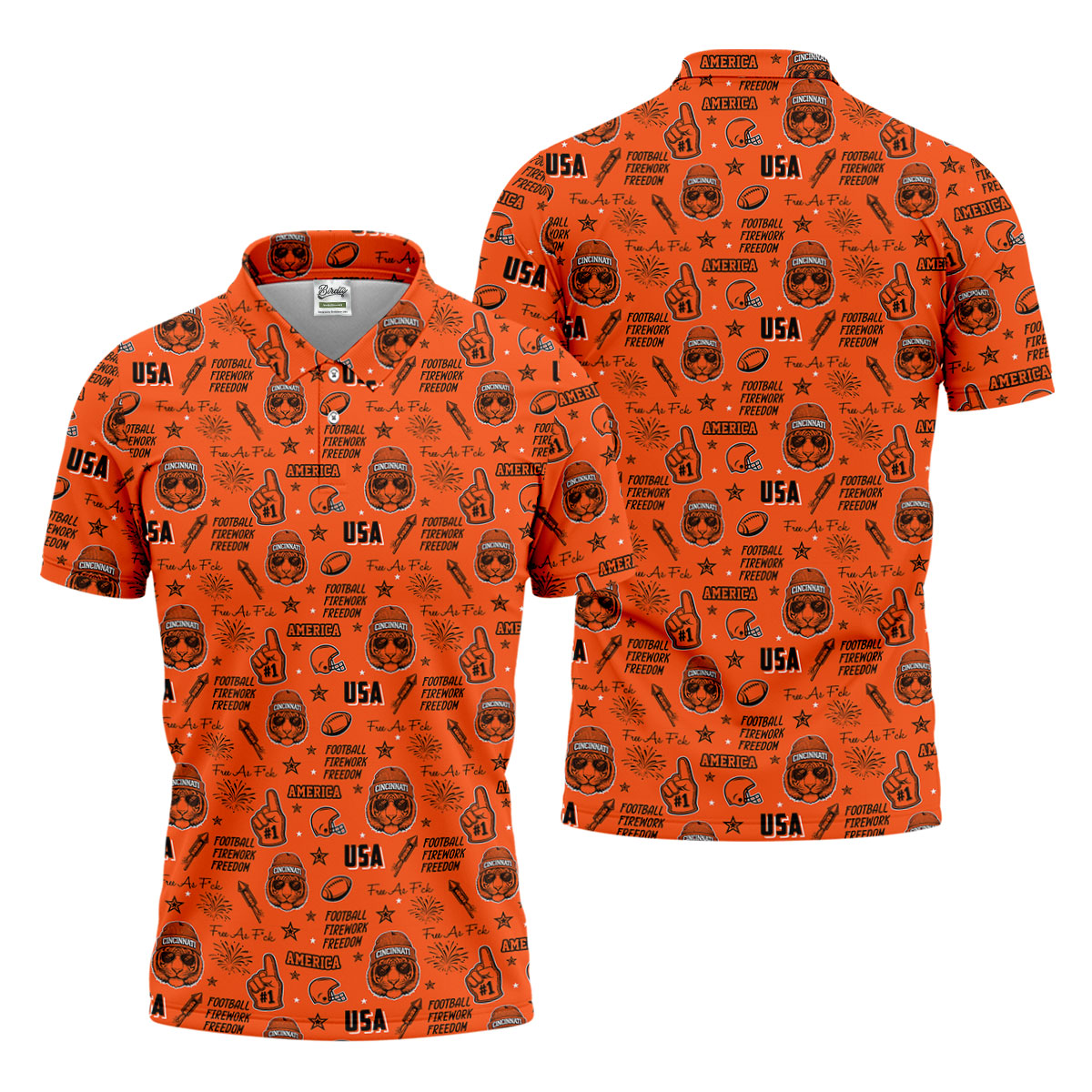 Bengal Tiger Head Orange And Black Sport Polo, American Football League Gift Ideas For Football Fans