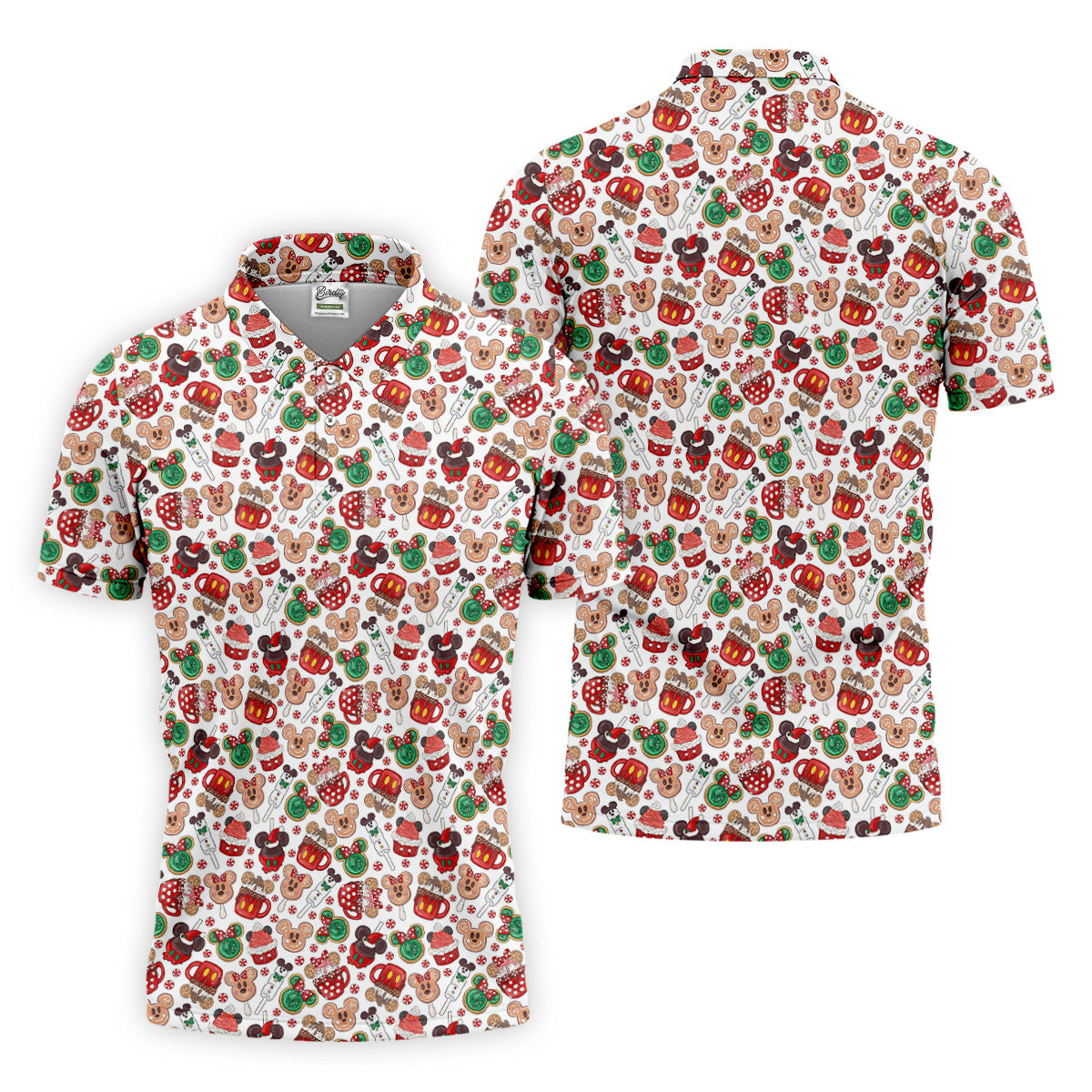 Cute Christmas Dessert Pattern Golf Tops For Men, Cartoon Character Polo Shirtor Men, Christmas Golf Shirt