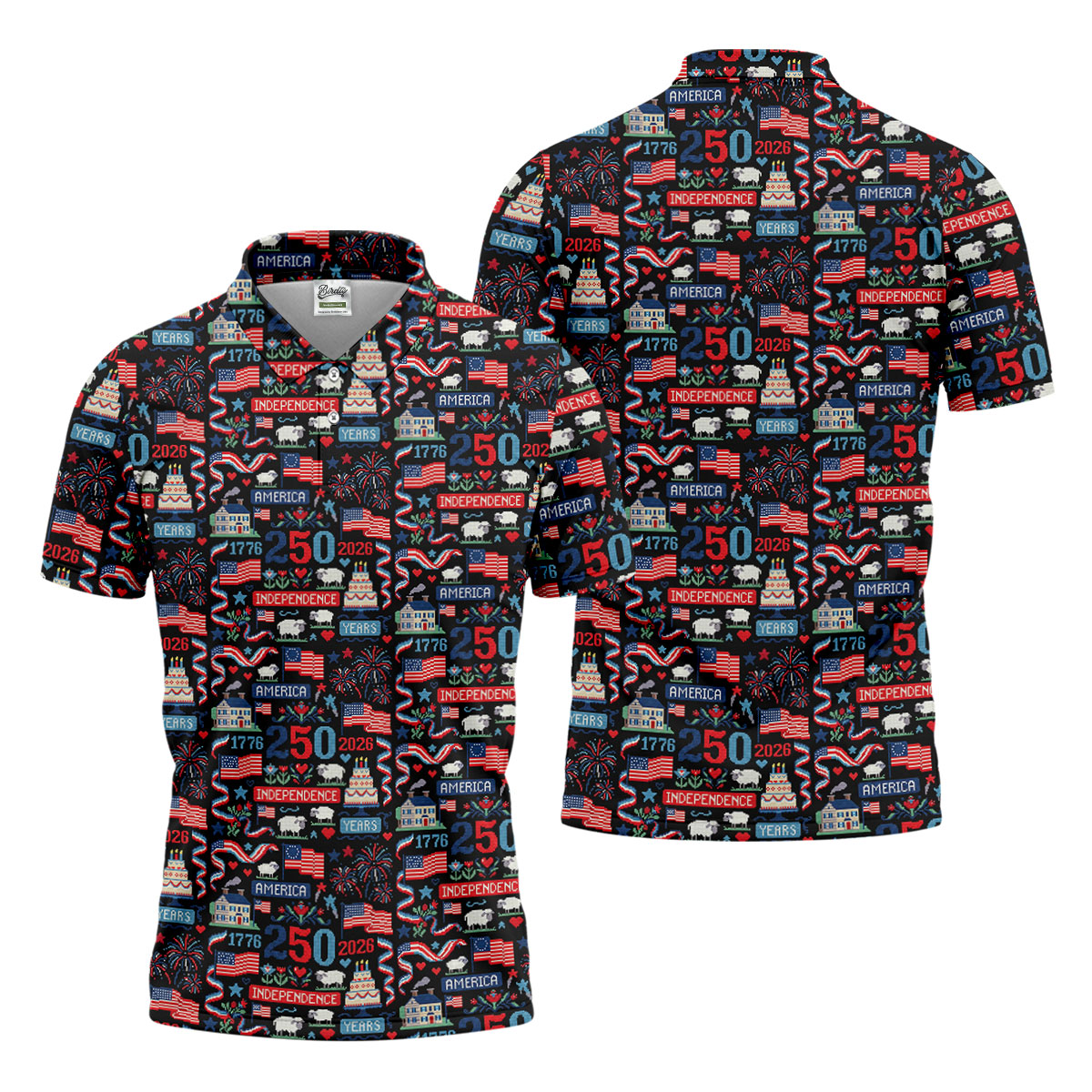 America Independence 250 Years Black Golf Shirt, Patriotic 4th Of July Golf Shirts For Men