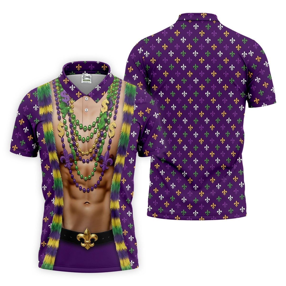 Funny 3D Print Mardi Gras Fleur De Lis Purple Golf Shirt, Golf Tops For Men, Golf Shirts For Men