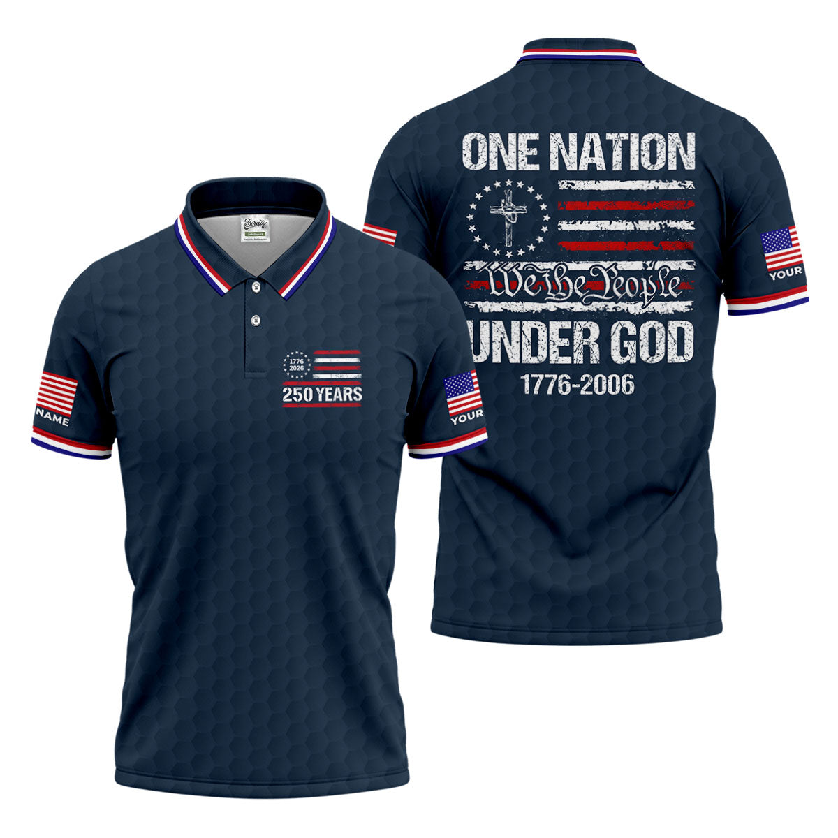 One Nation Under God We The People Navy Golf Shirt, 250 Years 4th Of July Golf Shirts For Men