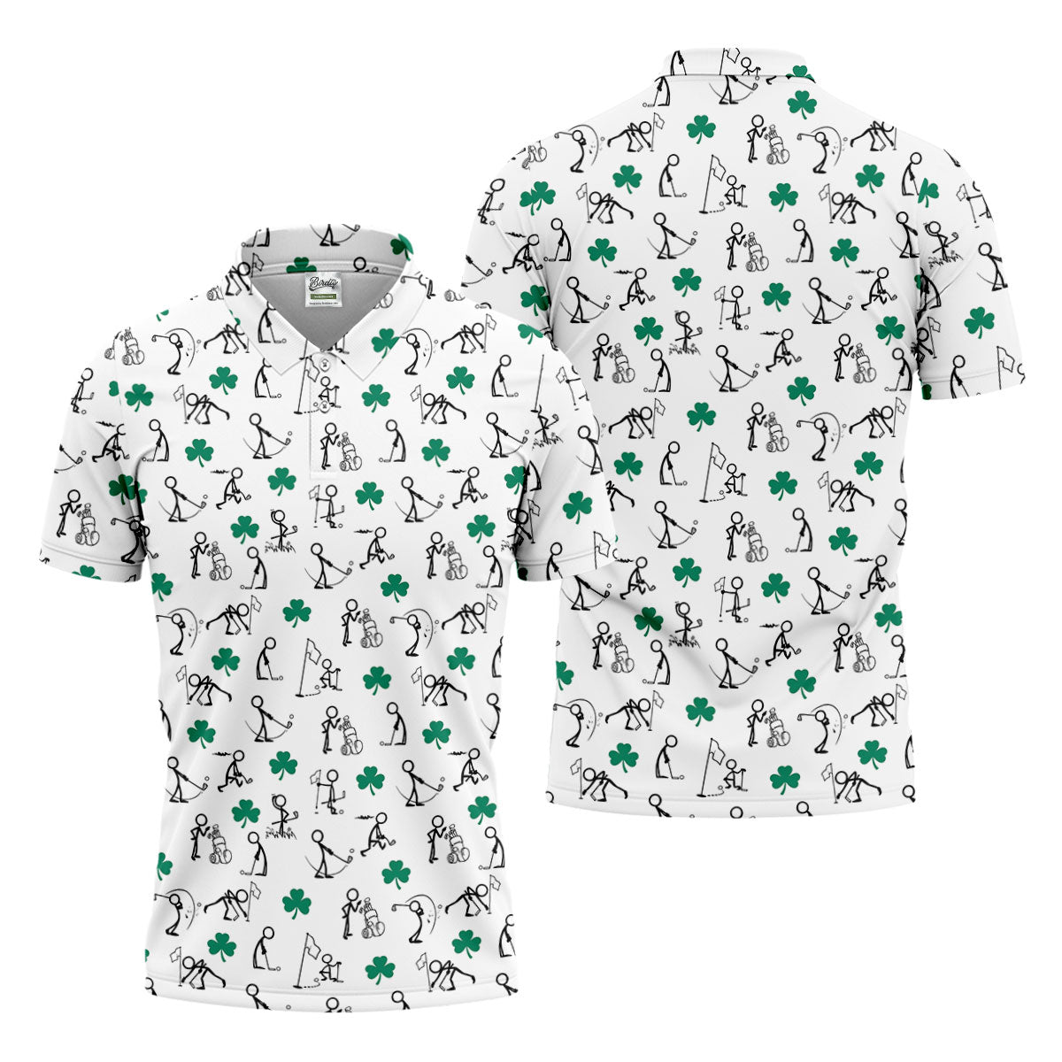Stick Figure Golf Pose St Patrick's Day Shamrock White Golf Shirt, Polo ShirtFor Men, Golf Shirts For Men
