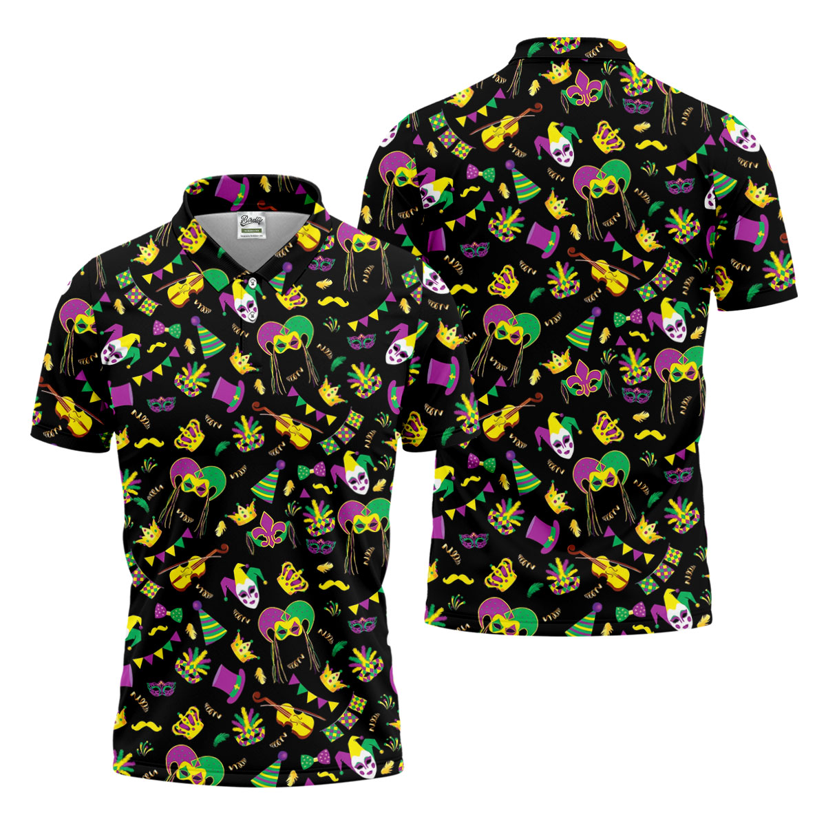 Festive Mask Purple Green Gold Mardi Gras Golf Shirt, Polo ShirtFor Men, Golf Shirts For Men