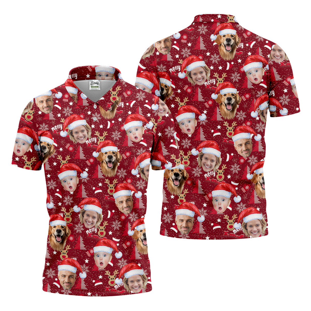 Custom Red Nose Reindeer Merry Xmas Red Golf Shirt, Christmas Golf Shirt, Polo ShirtFor Men, Golf Gift For Men