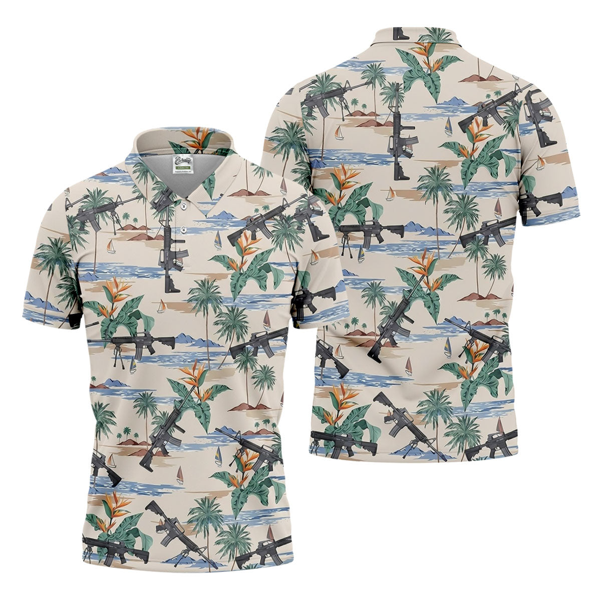 Hawaiian Palm Tree With Army Theme Golf Shirts For Men, Polo ShirtFor Men, Golfing Apparel