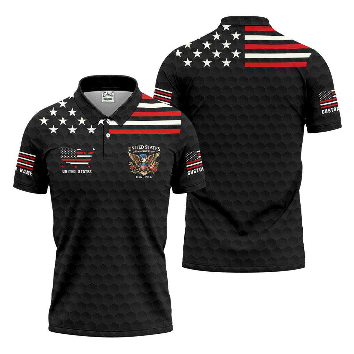 250th Anniversary Bald Eagle And Roses Black Golf Shirt, Patriotic 4th Of July Golf Shirts For Men