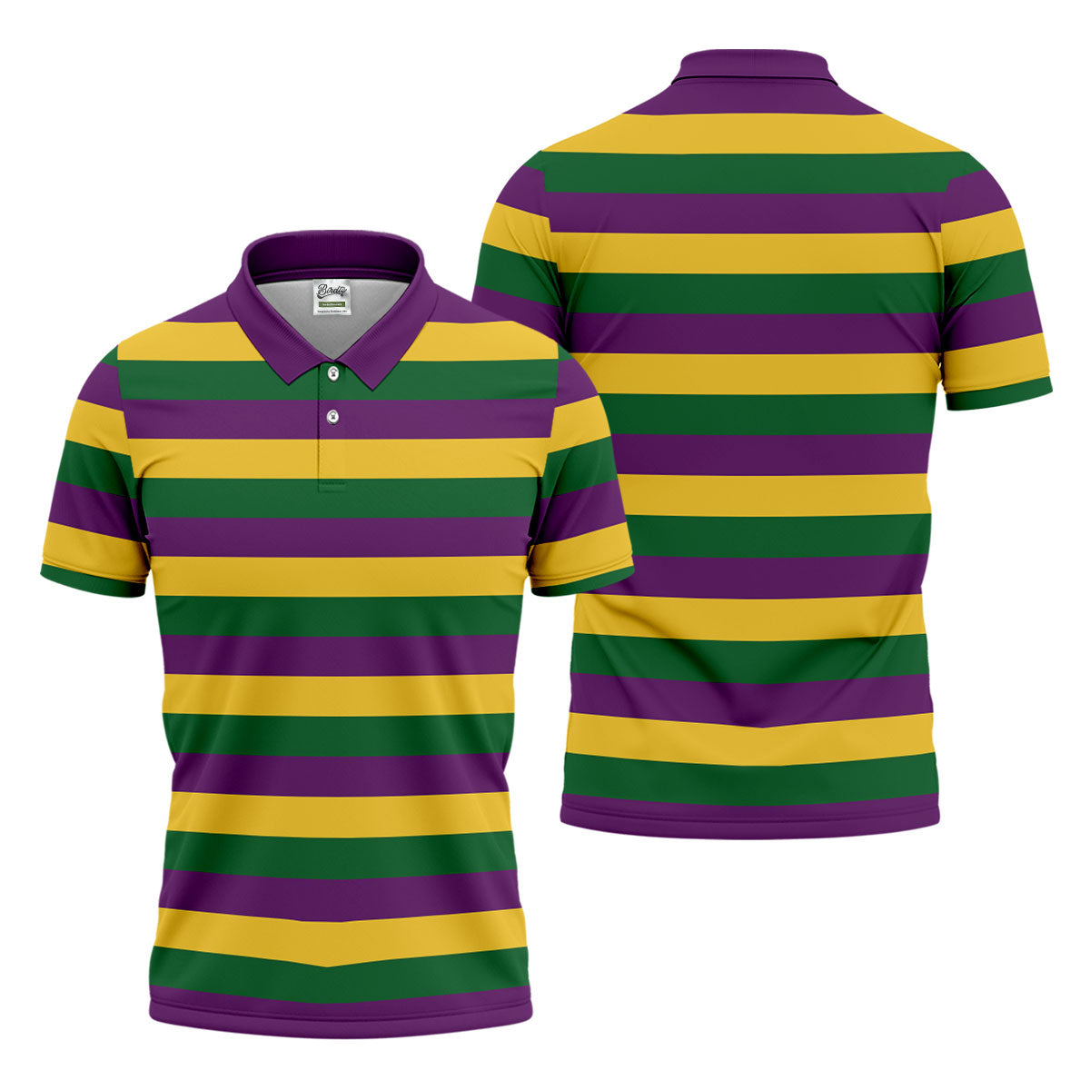 Gold Purple Green Mardi Gras Stripe Men's Golf Polo Shirt Golf Gift For Men, Golf Shirts For Men