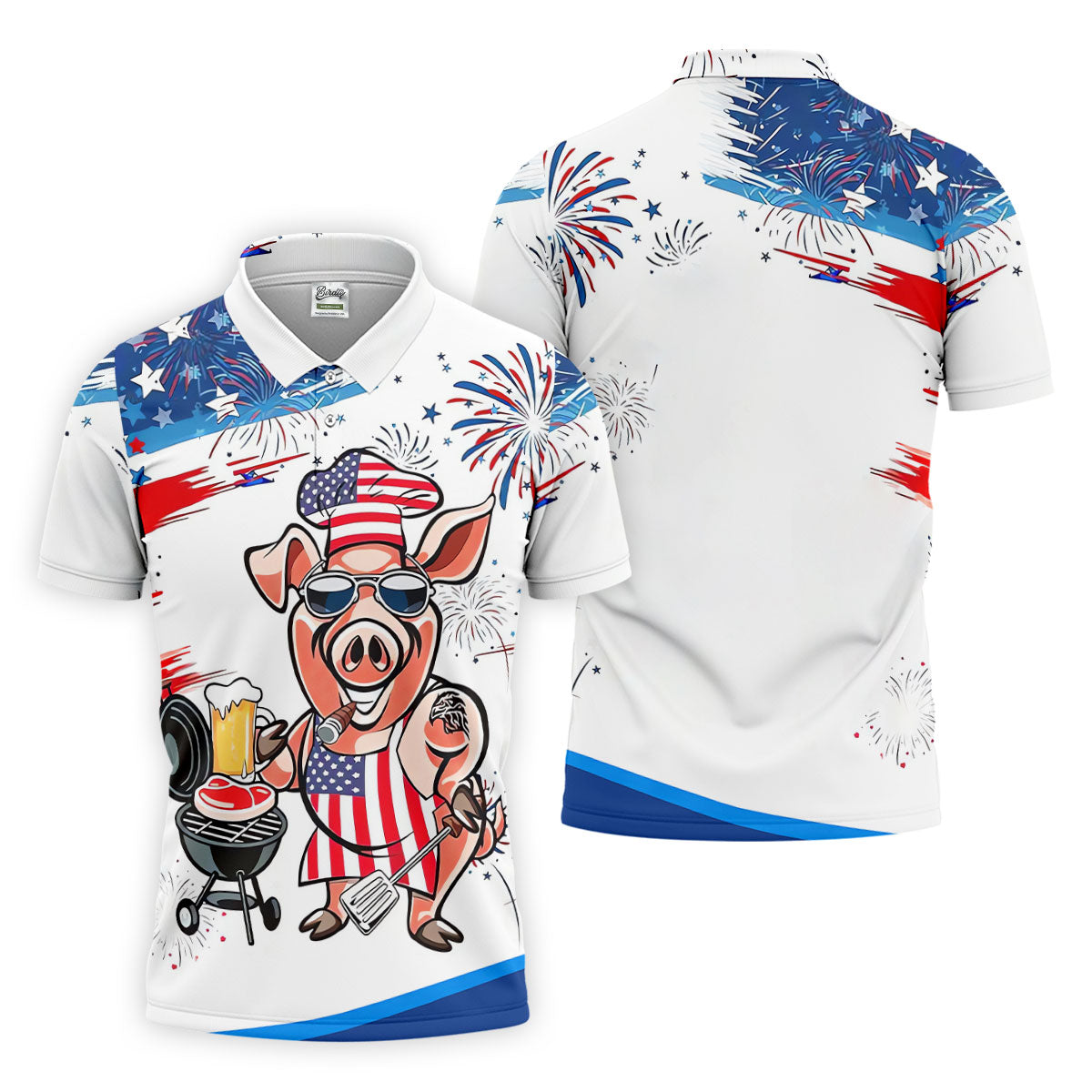 Patriotic American Flag Funny BBQ 250th Anniversary Polo Shirt Men, Golf Shirts For Men