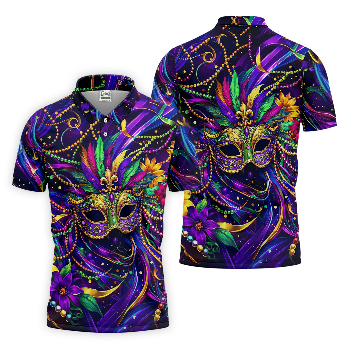 Mardi Gras Beads Ribbons Feather Masquerade Mask Print Golf Shirt, Golf Polo Shirtlf Tops For Men