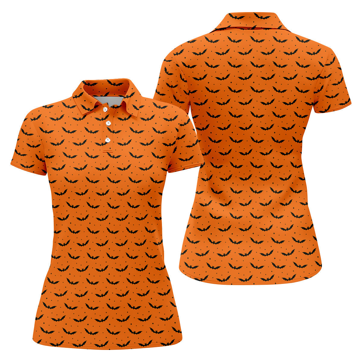 Spooky Bats Orange Halloween Golf Shirt, Ladies Golf Tops, Golf Gifts For Women, Golfing Apparel