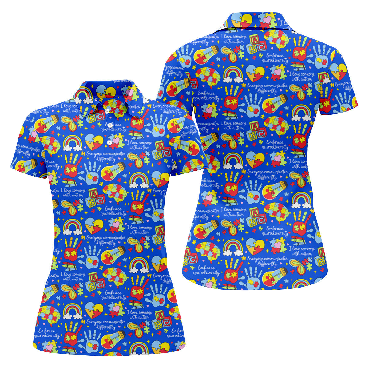 I Love Someone With Autism Blue Golf Shirt, Autism Awareness Color Ladies Golf Shirts, Ladies Golf Polos