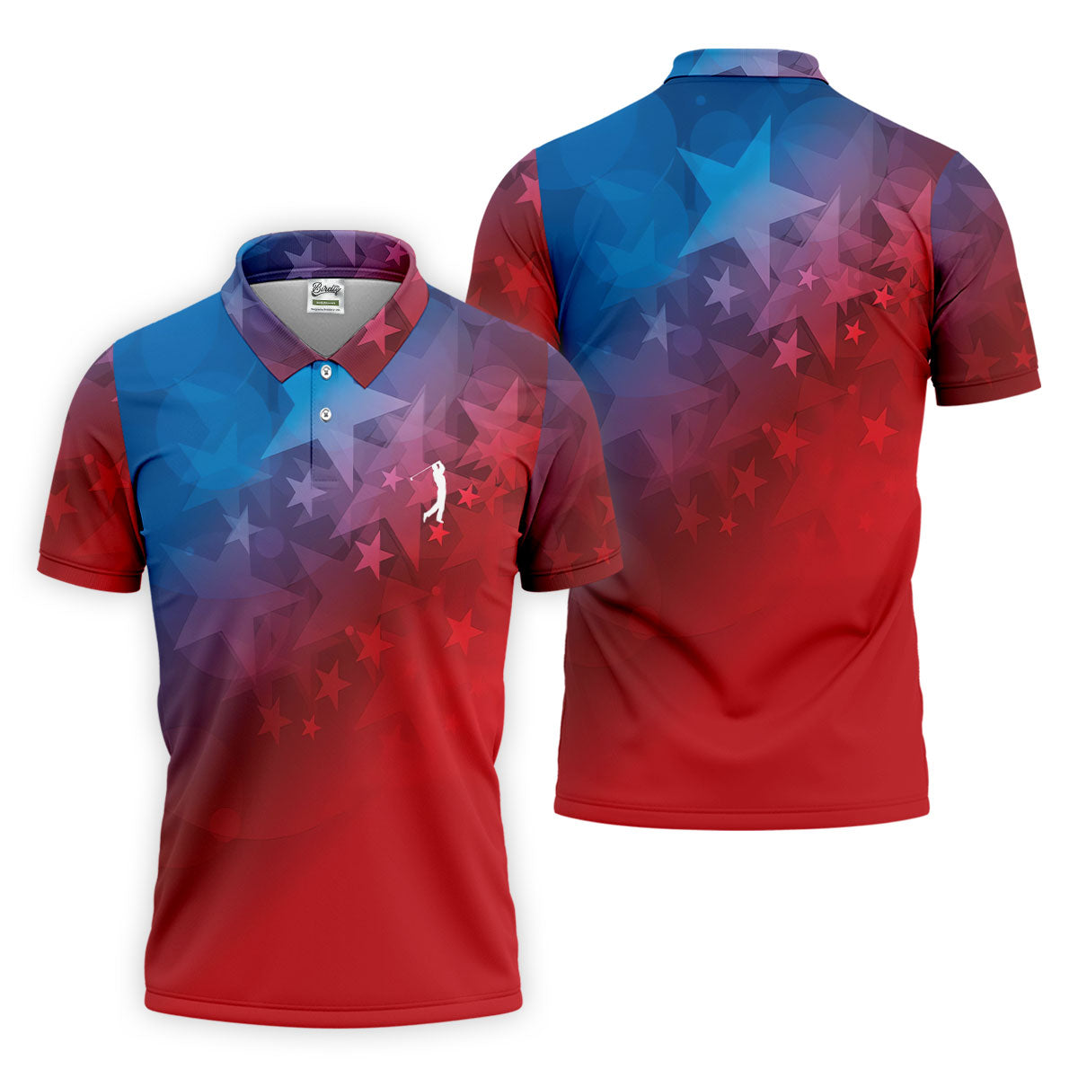 American Flag Pattern Golf Tournament Red And Blue Golf Shirts For Men, Polo ShirtFor Men