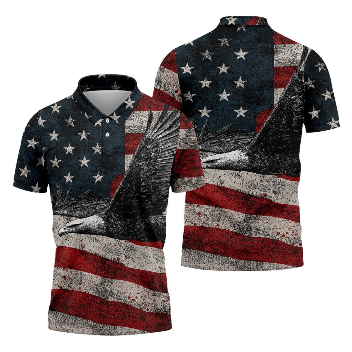 Distressed US Flag And Bald Eagle Patriotic Golf Shirt, 4th Of July 250 Years American Pride Golf Shirts For Men