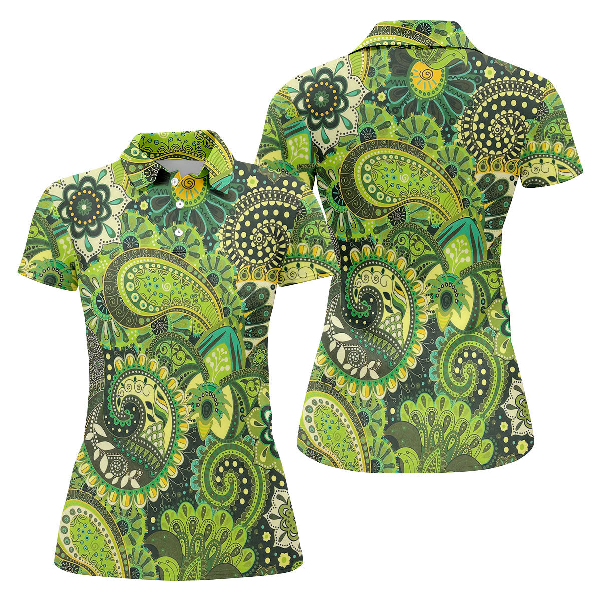 Paisley Print Green Golf Shirt, Ladies Golf Shirts, Golf Shirt For Women, Ladies Golf Polos
