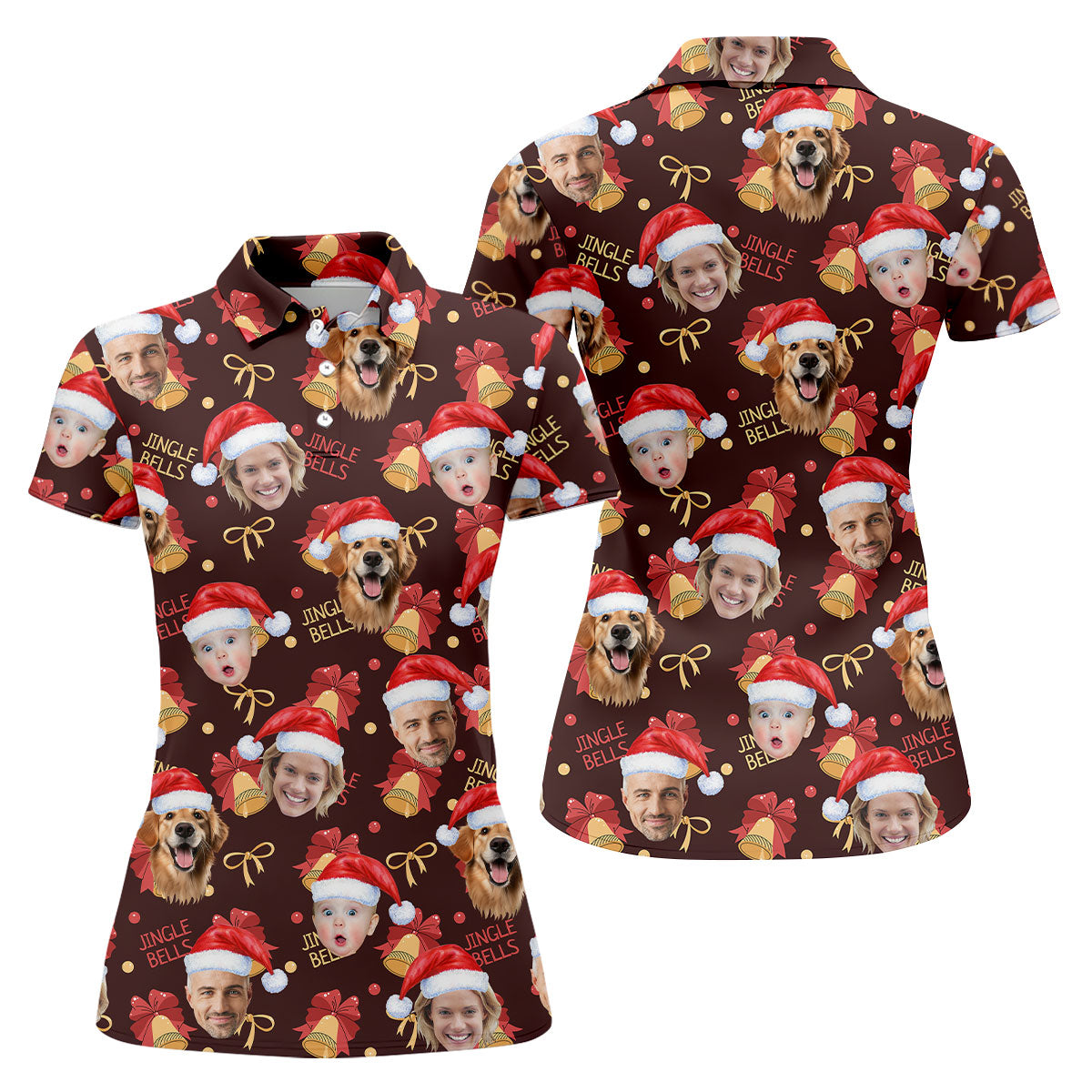 Custom Face Christmas Jingle Bells Brown Golf Shirt, Christmas Golf Shirt, Golf Gifts For Women