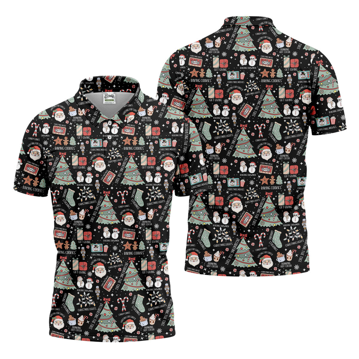 Cute Santa Claus Gift Black Men's Golf Polo Shirtistmas Golf Shirt, Polo Shirtor Men