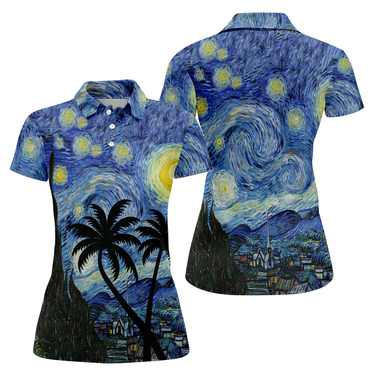 Van Gogh Starry Night Tropical Palm Tree Golf Shirt, Golf Polo For Women, Printed Golf Shirt