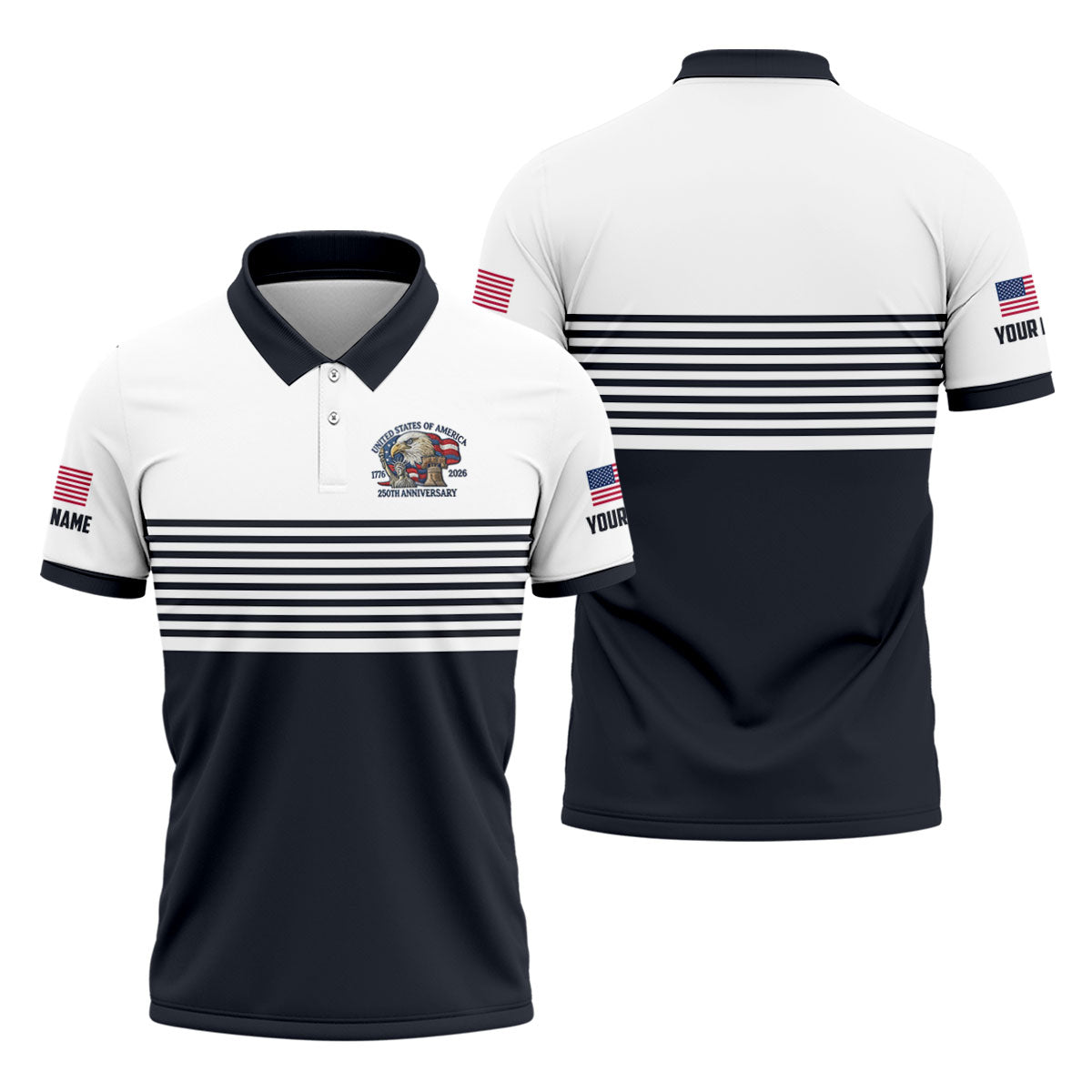 250th Anniversary Black Stripes Vintage Golf Shirt, Patriotic 4th Of July Golf Shirts For Men