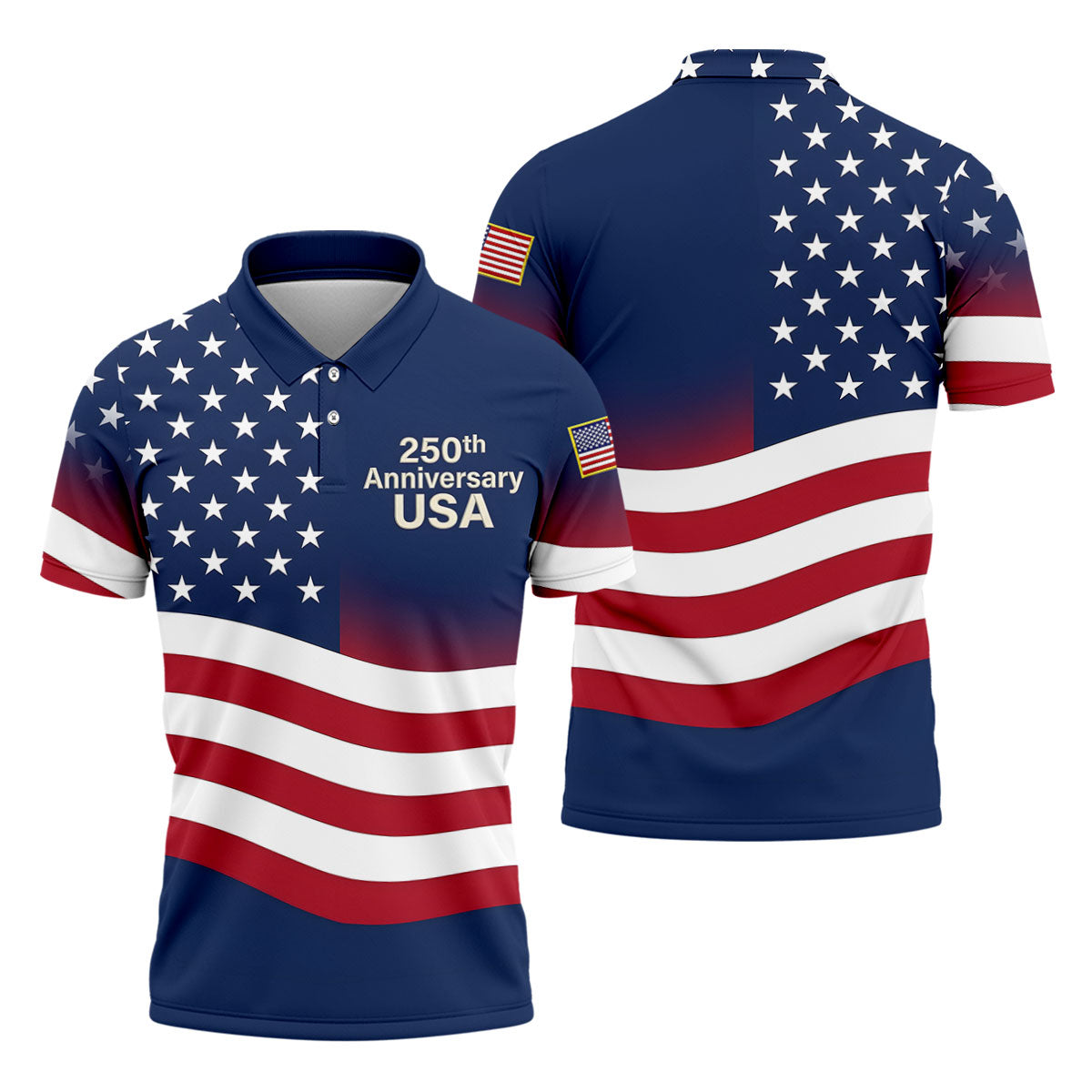 250th Anniversary USA Flag Pattern 4th Of July Golf Shirt, Patriotic Golf Shirt, Golf Shirts For Men