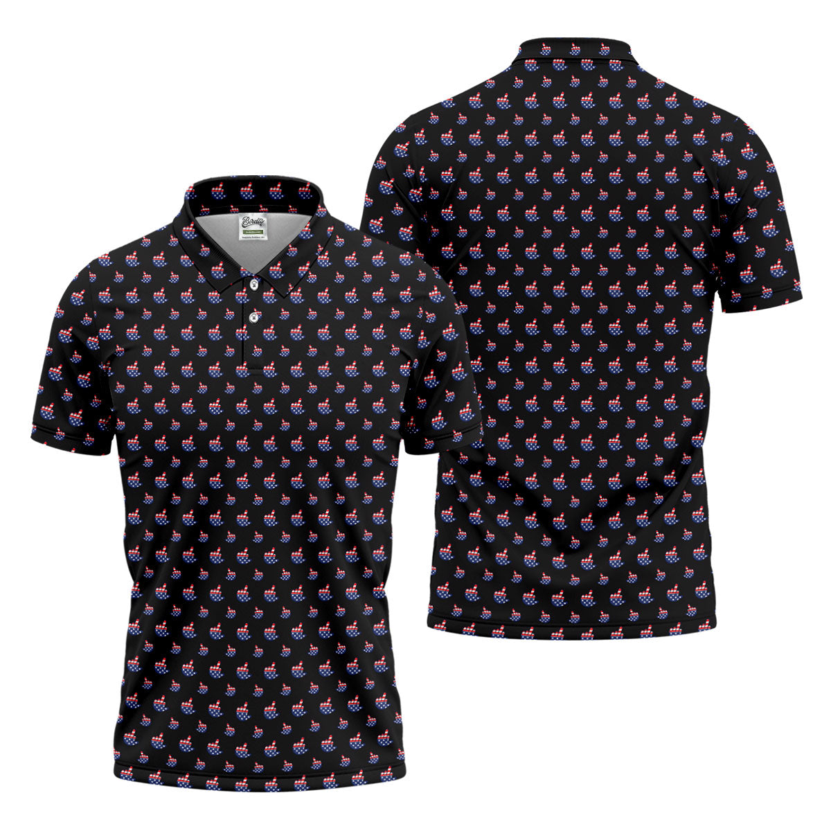 Funny Middle finger US Flag Pattern 250th Anniversary Black Golf Shirt, 4th Of July Golf Shirts For Men