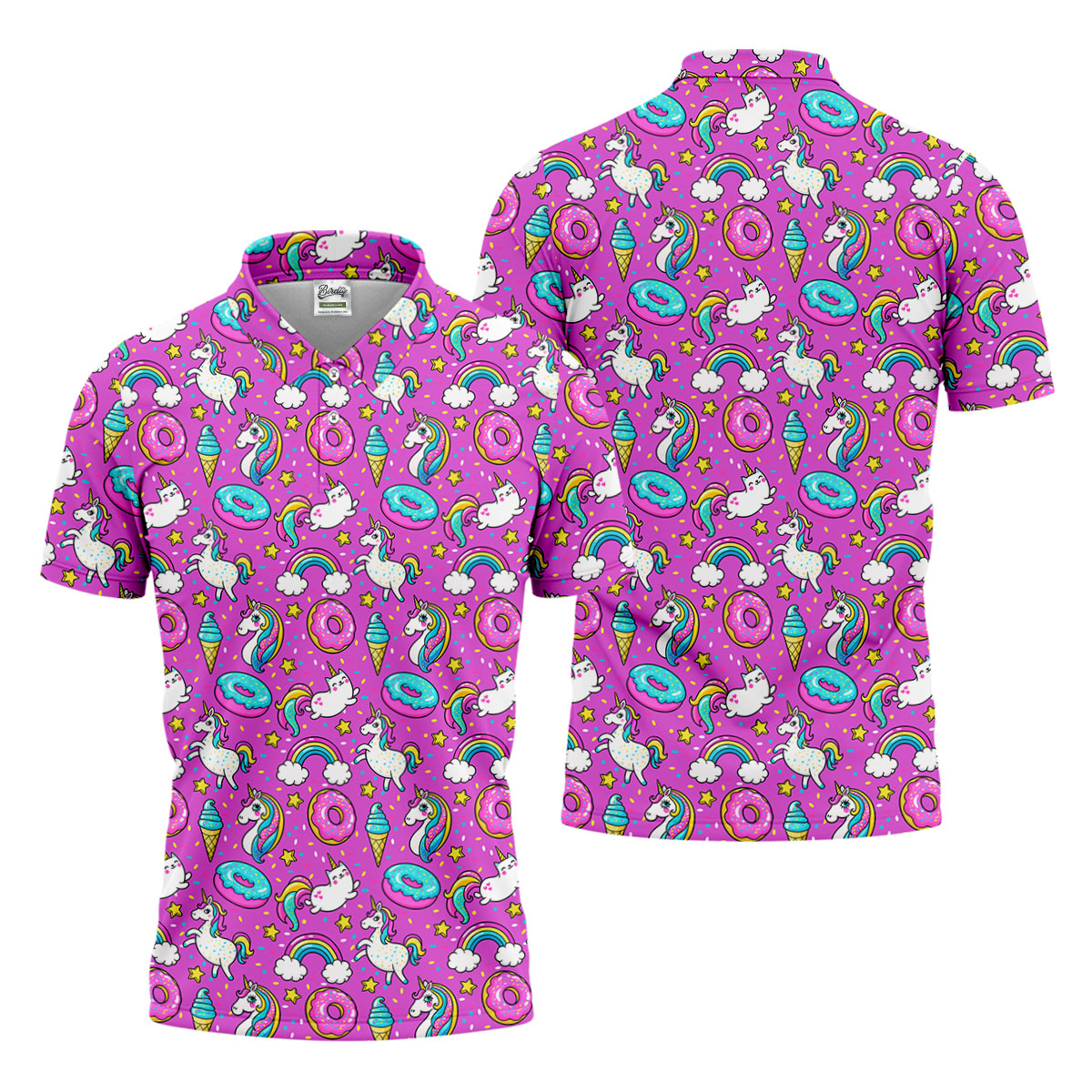 Funny Pink Donut Unicorn Mens Golf Shirts, Polo ShirtFor Men, Cute Golf Outfit, Golfing Apparel