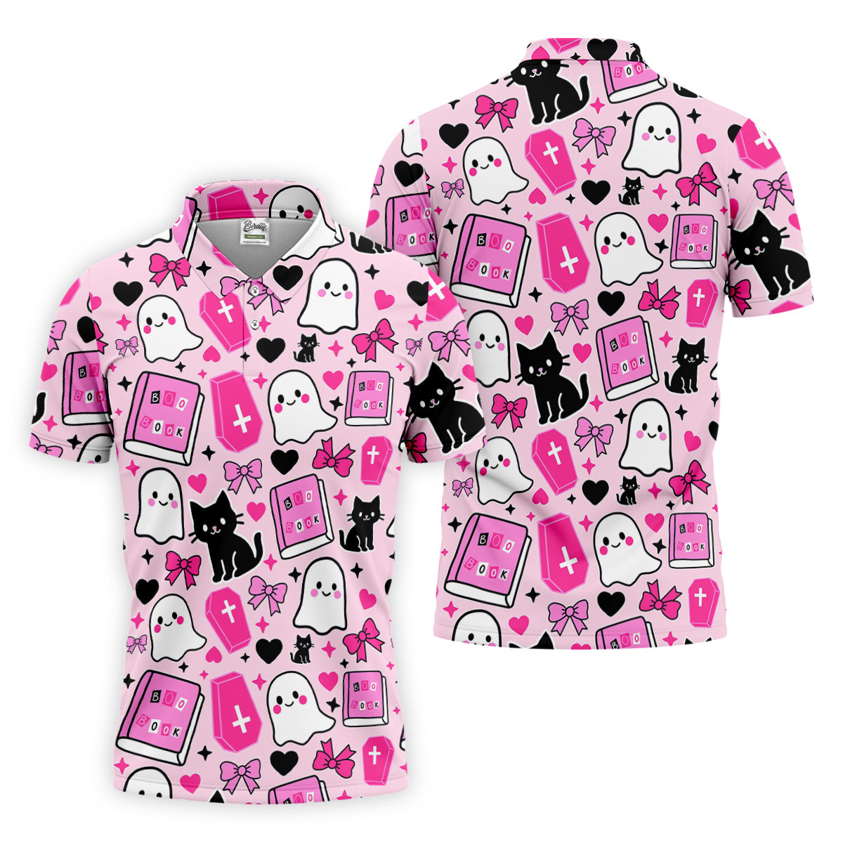 Halloween Boo And Cat Coquette Pink Golf Tops For Men, Fun Golf Shirts For Men, Polo ShirtFor Men