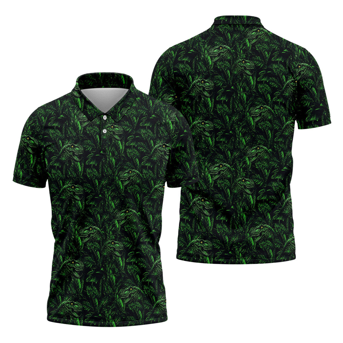 Dinosaurs In The Forest Deep Forest Green Hawaiian Golf Shirt, Polo Shirtor Men