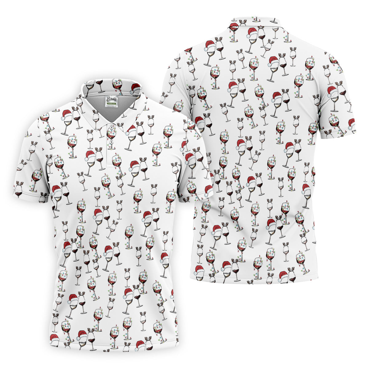 Wine Glass Christmas Lighting Golf Tops For Men, Christmas Golf Shirt, Polo ShirtFor Men