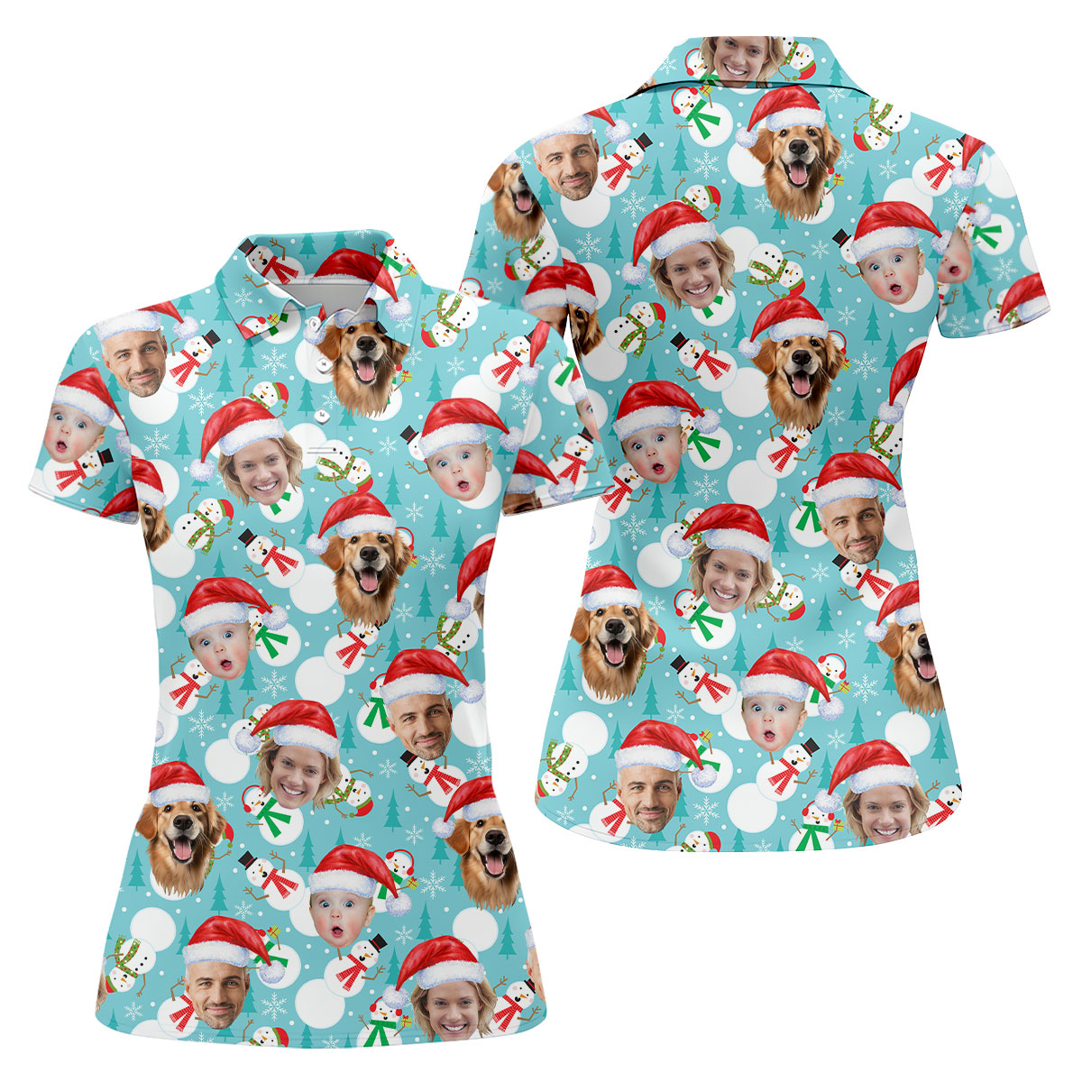 Custom Face Cute Snowman Ice Blue Christmas Golf Shirt, Ladies Golf Tops, Golf Gifts For Women