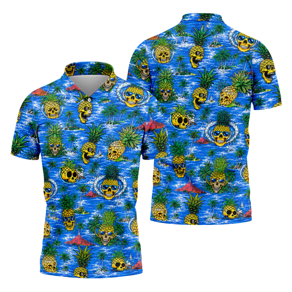 Pineapple Skull Island Ocean Hawaiian Golf Shirt, Hawaiian Golf Shirt, Golf Shirts For Men