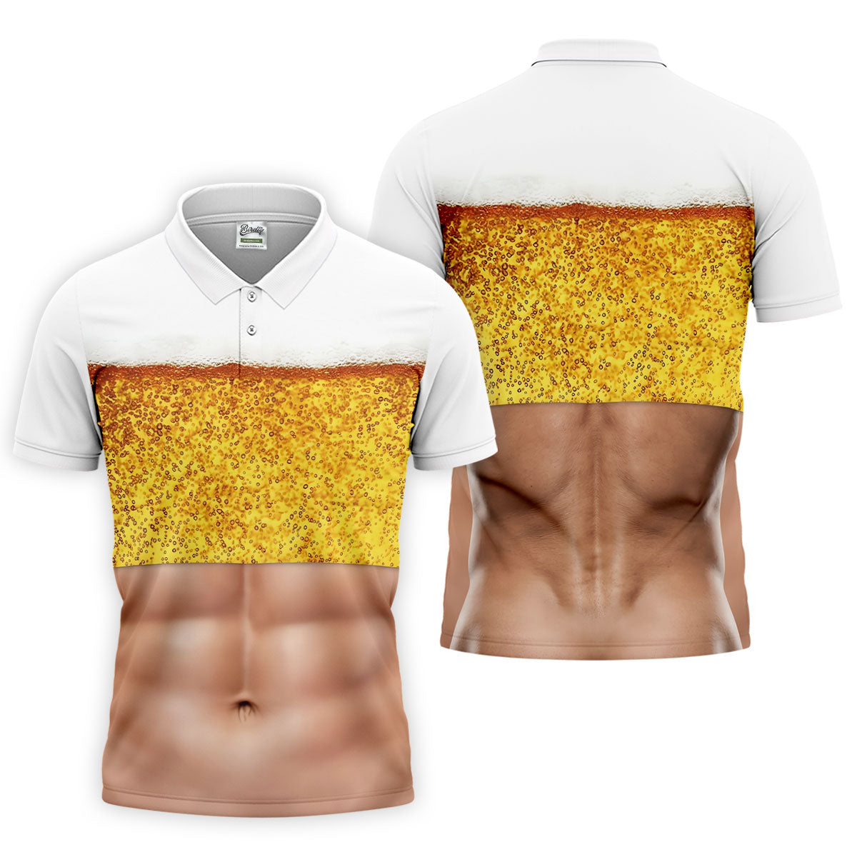 Bubbly Beer Foam Faux Abs Sleeveless Crop Golf Shirt, Printed Golf Shirts, Mens Golf Apparel