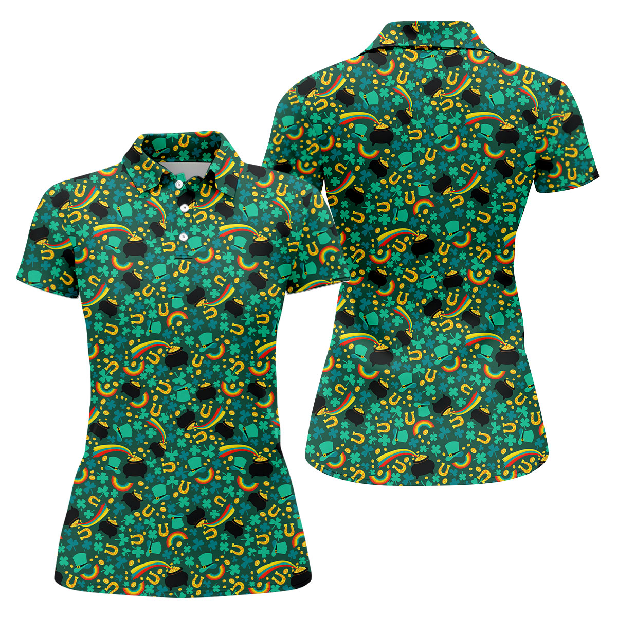 Shamrock Beer Lucky Four Leaf Clover St Patrick's Day Pot Of Gold Women's Golf Shirts, Ladies Golf Polos