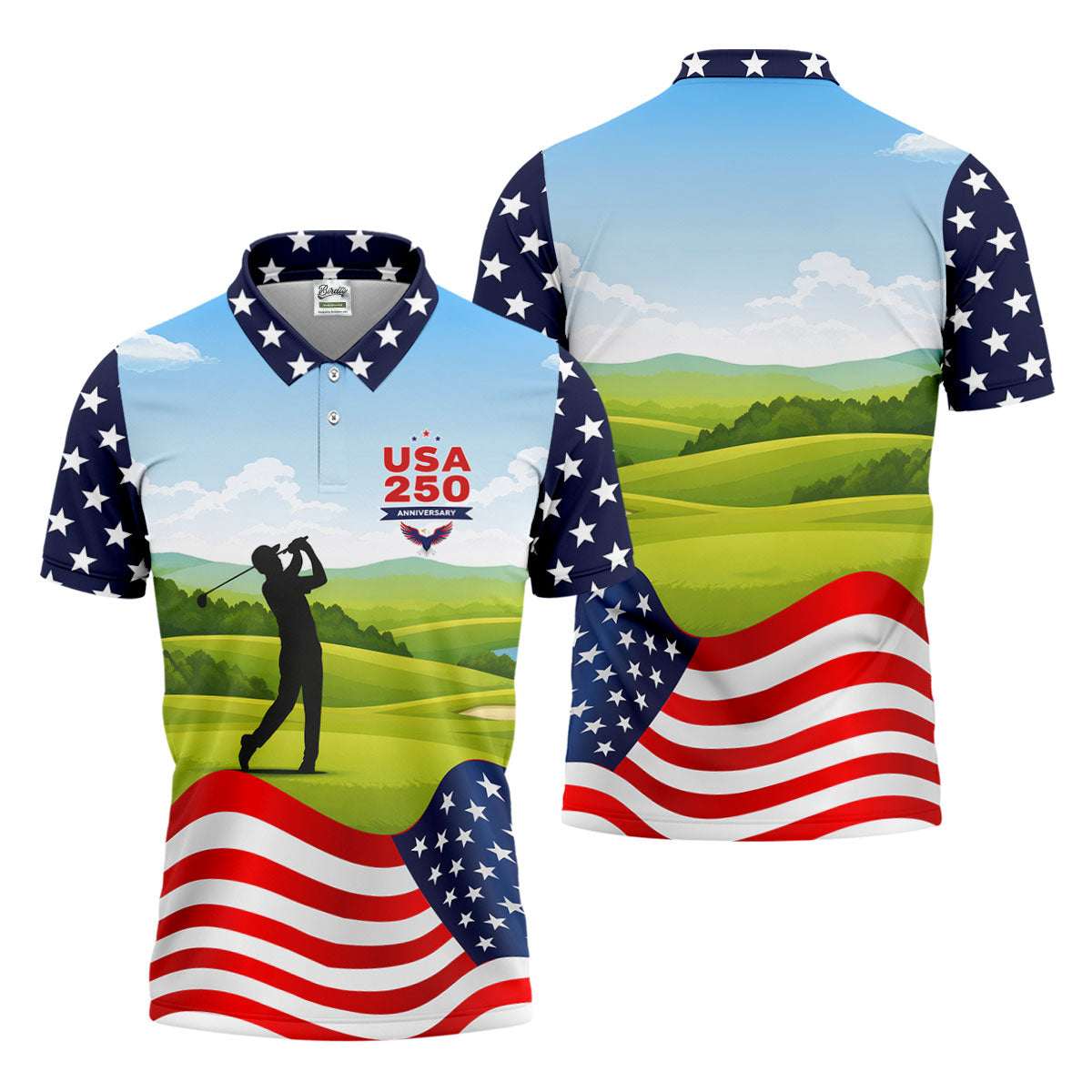 USA 250th Anniversary American Flag Golf Shirt, Patriotic 4th Of July Golf Shirts For Men