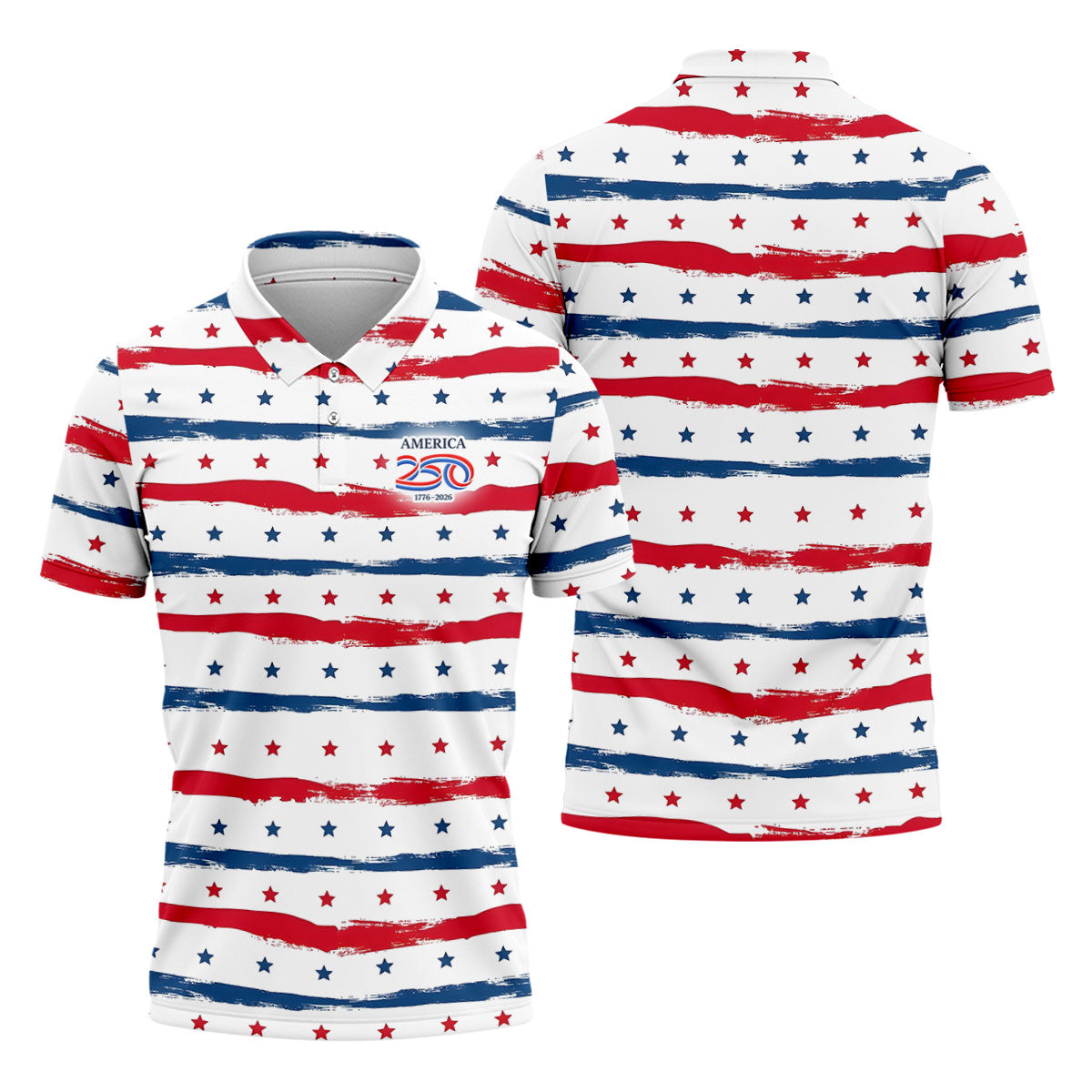 America 250 Red White Blue Stars And Stripes Golf Tops For Men, Patriotic 4th Of July Golf Shirts For Men