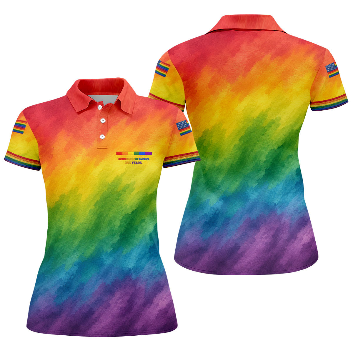 USA 250 Years LGBT Rainbow Women's Golf Tops, LGBT Pride Month Patriotic Golf Shirt